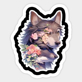 Lone Wolf With Flowers Sticker